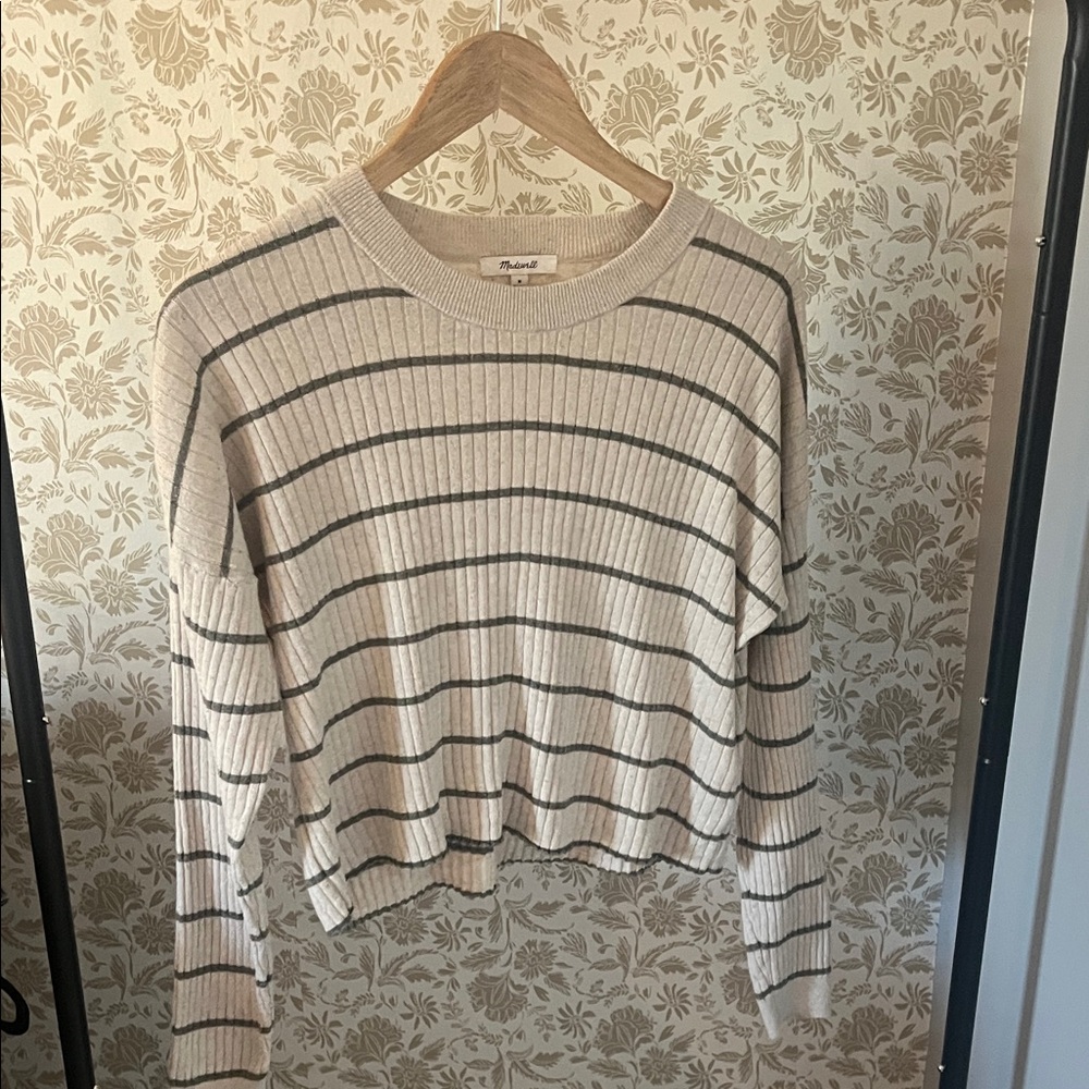 Madewell Cream and Black Striped Ribbed Sweater
